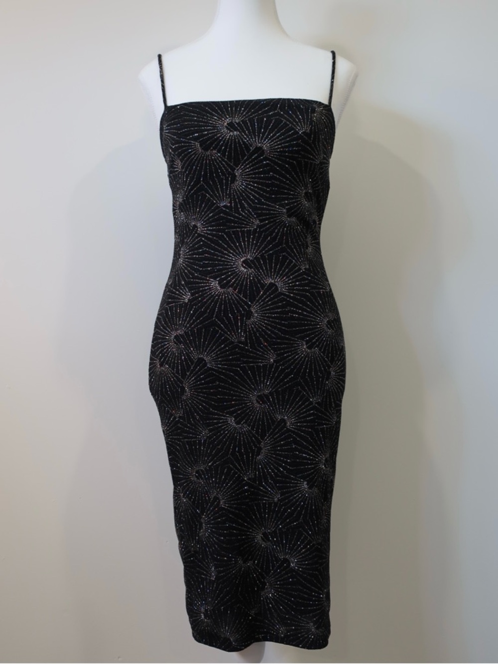 Eclipse Black Mini Dress with Rainbow Sparkle Pattern - XS